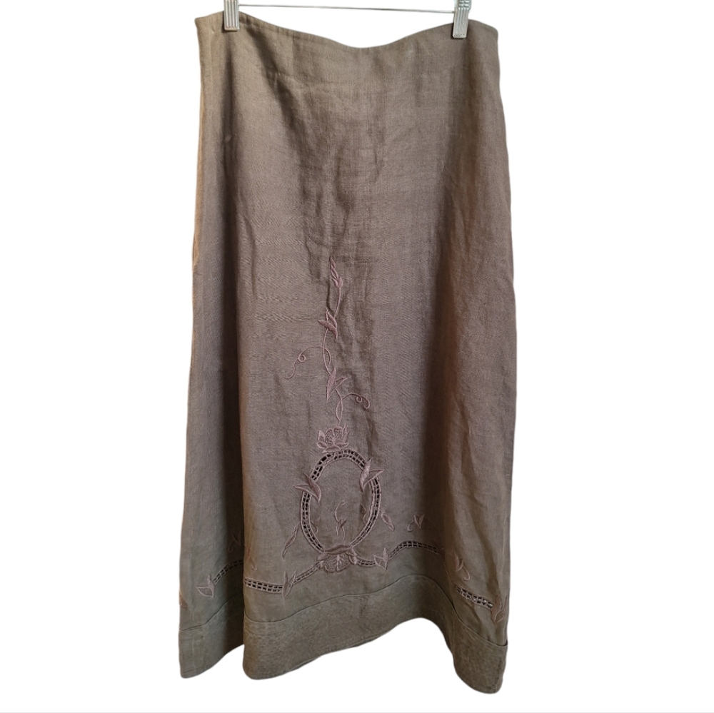 Cabi Skirt Coconut Husk Color 100% Linen A Line Skirt - Size 10